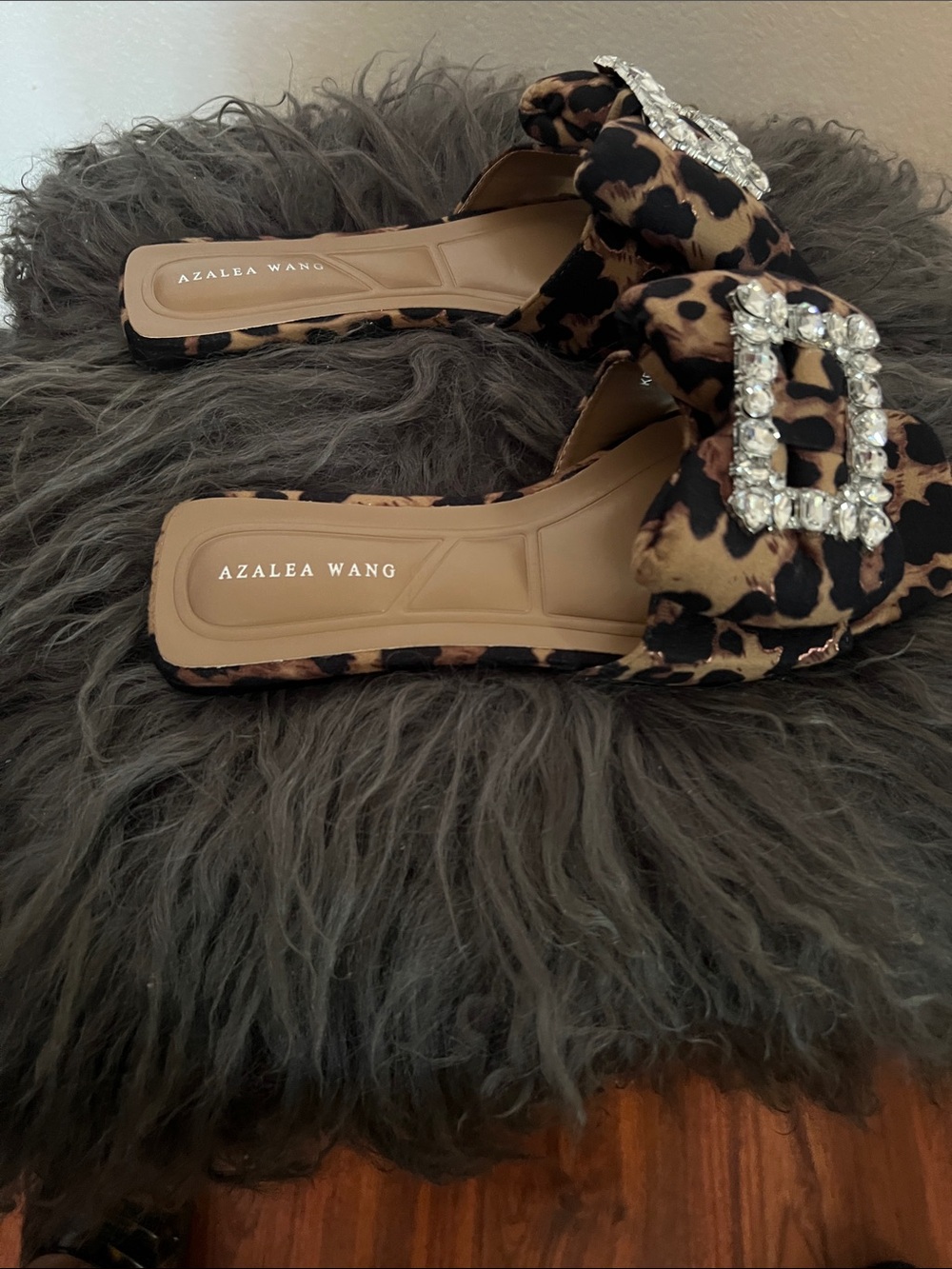 Azalea Wang Leopard Gem Buckle Slide Mules - Brown - Picture 2 of 4
